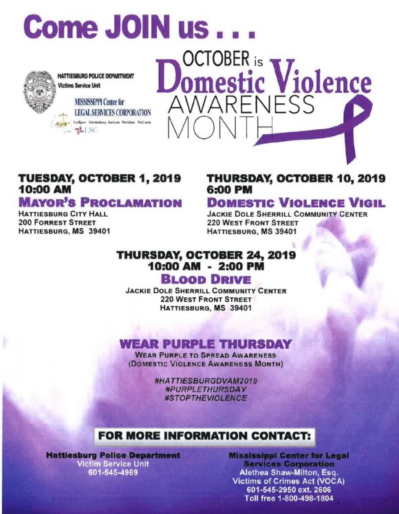 Wear Purple for Domestic Violence Awareness Month City of Hattiesburg